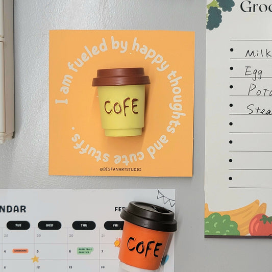 Coffee cup magnet close-up showing detailed latte art and authentic coffee presentation