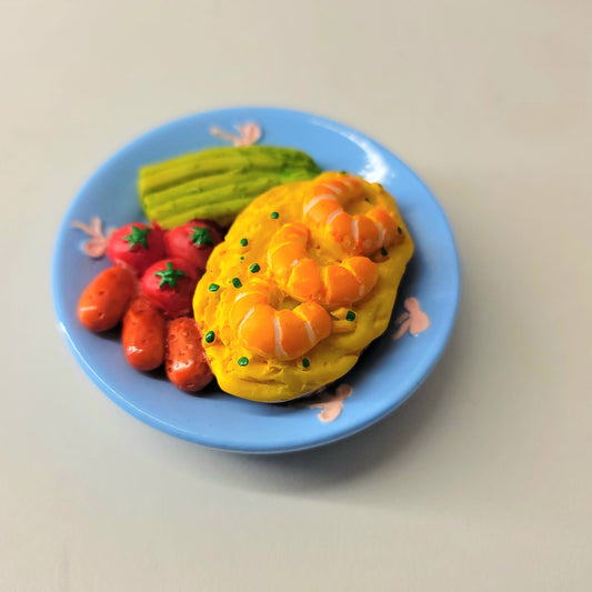 Open sandwich magnet close-up showing detailed bread, vegetables and appetizing presentation
