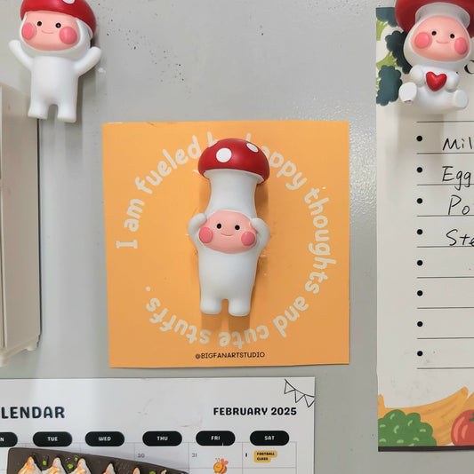 Mushroom people magnets close-up showing adorable expressions and detailed cap designs