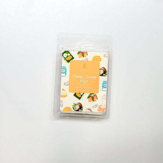 Mango coconut milk wax melt close-up showing warm color and exotic fruit fragrance