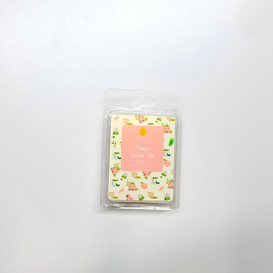 Peach green tea wax melt close-up showing soft color and refreshing tea fragrance