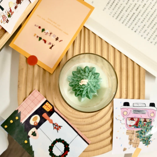 Fraser fir Christmas tree candle close-up showing detailed pine texture and authentic tree appearance