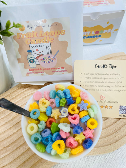 Cereal bowl candle close-up showing detailed cereal pieces and authentic breakfast appearance