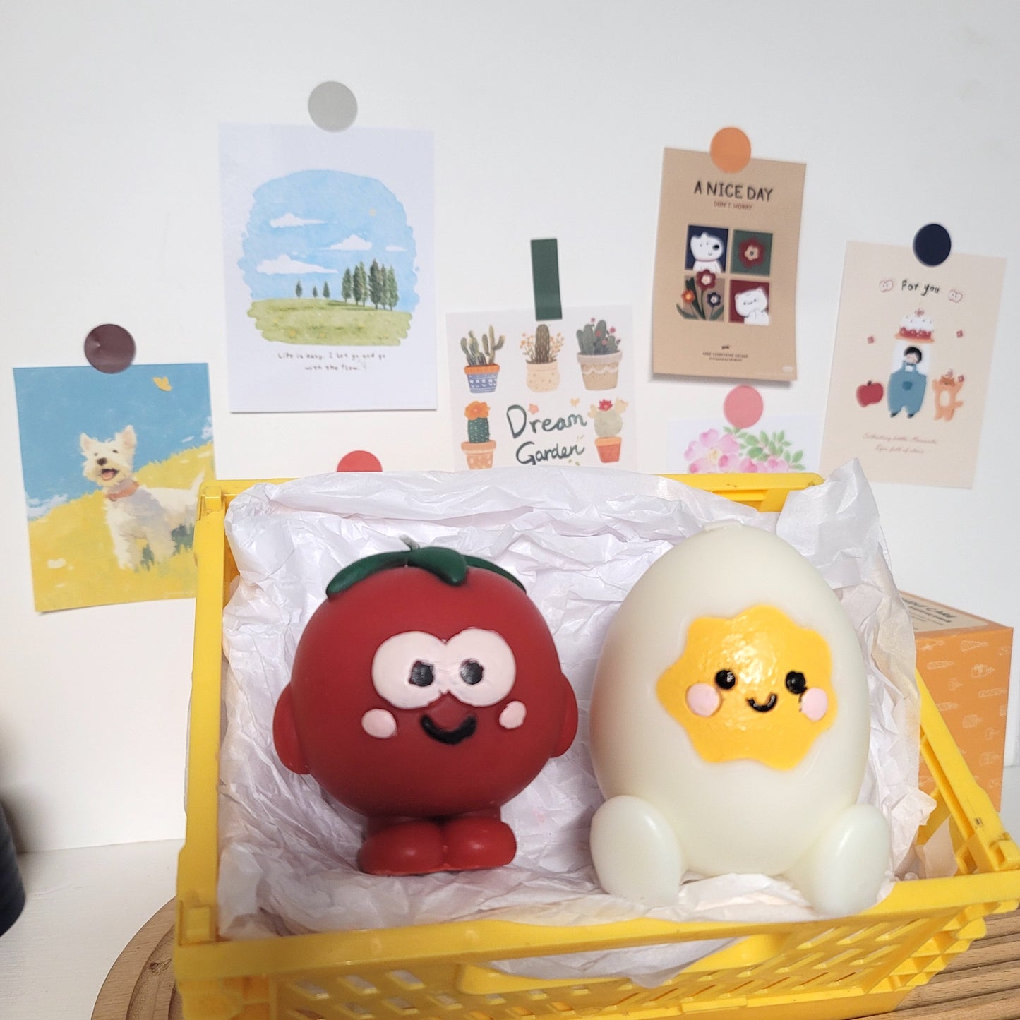 Tomato buddy candle collection with veggie friends, charming kawaii candle set