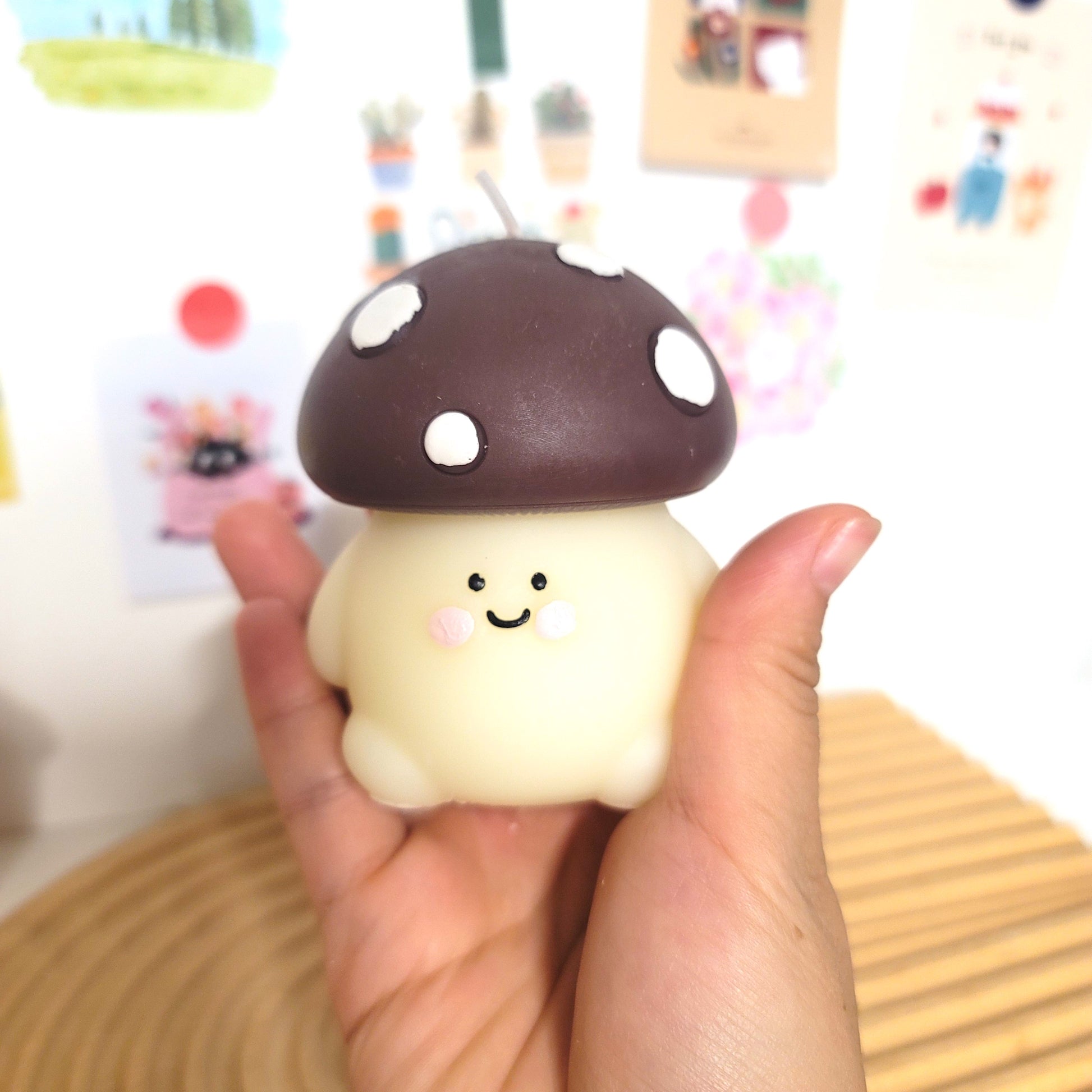 Handcrafted mushroom buddy candle, kawaii forest character soy wax sculpture
