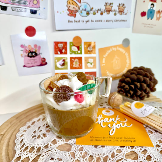 Hot cocoa candle with chocolate marshmallow scent, cozy winter candle for chilly evenings