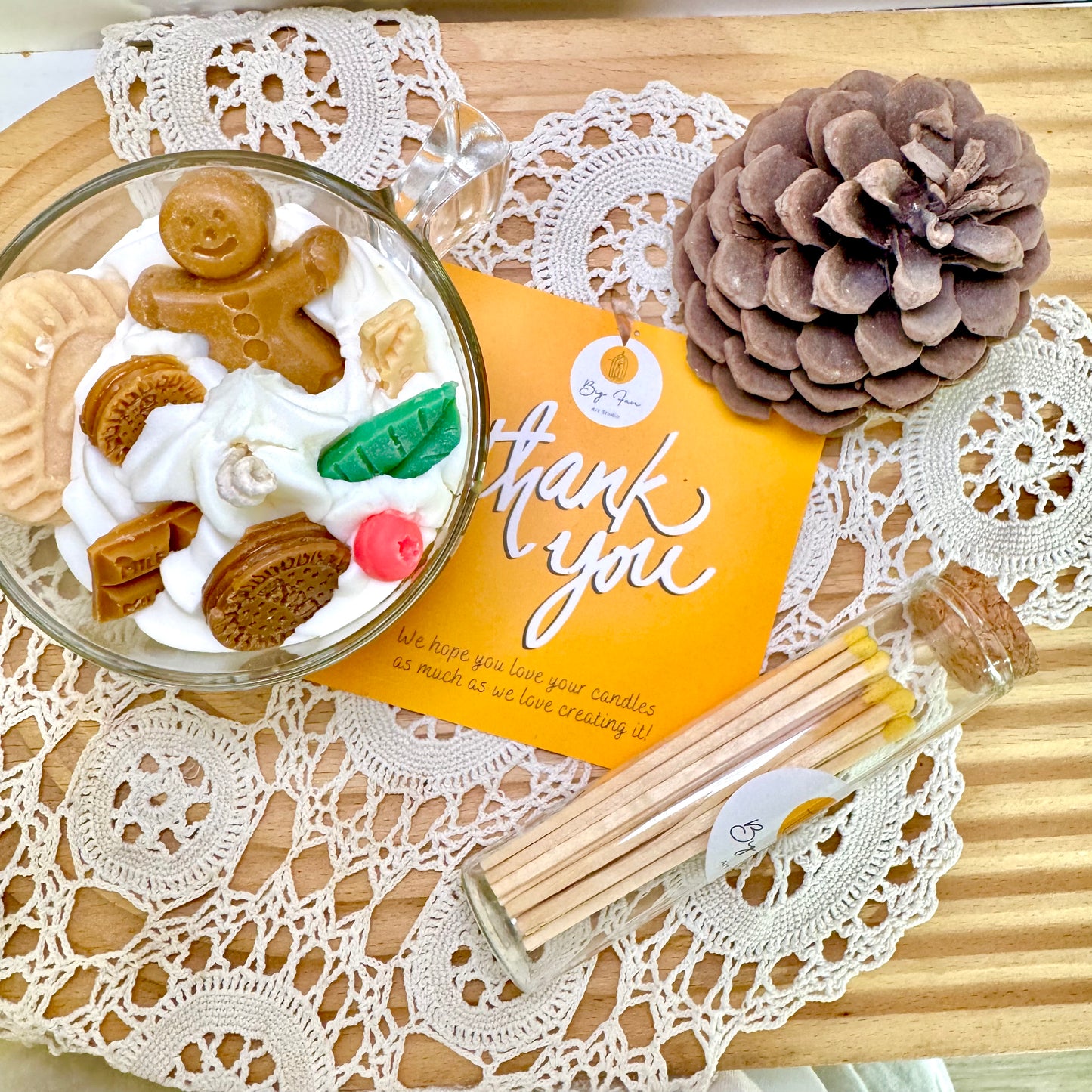 Chocolate marshmallow candle detail view, handcrafted soy wax blend